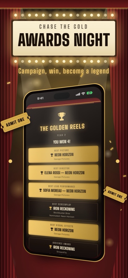 Awards night: gold winner plaques at the Golden Reels